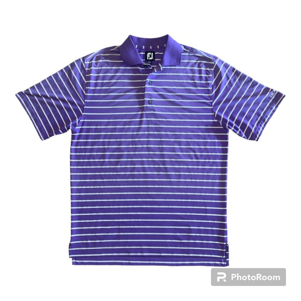 Footjoy Men's Purple, Gray & White Striped 3‎ Button Polo, Size M